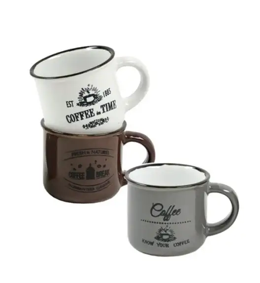 WYPRZEDAŻ! EXCELLENT HOUSEWARE Komplet 3 kubki 100 ml espresso / vintage coffee / porcelana - MIX kolor