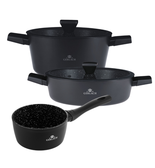 GERLACH GRANITEX Komplet garnki 24, 28 cm + rondel 16 cm powłoka ILAG XERA DUR 2 / indukcja 