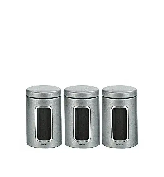 BRABANTIA Zestaw pojemników z okienkiem - zestaw 3 szt, 1,4 L - szary metaliczny 247224