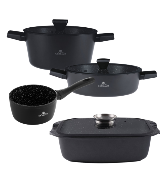 GERLACH GRANITEX Komplet 2 garnki z pokrywkami + rondel + brytfanna powłoka ILAG XERA DUR 2 / indukcja 