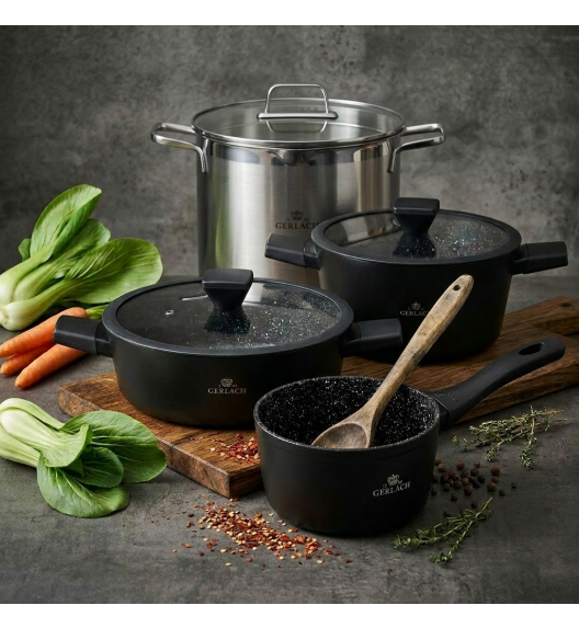 GERLACH GRANITEX Komplet 2 garnki z pokrywkami + rondel + garnek 7 L / indukcja 