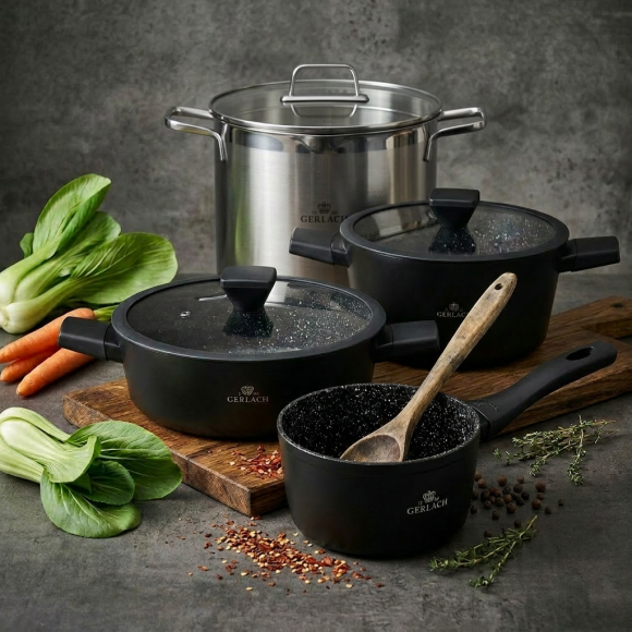 GERLACH GRANITEX Komplet 2 garnki z pokrywkami + rondel + garnek 7 L / indukcja 