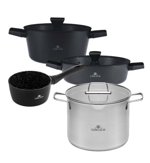 GERLACH GRANITEX Komplet 2 garnki z pokrywkami + rondel + garnek 7 L / indukcja 