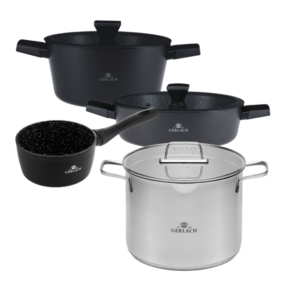 GERLACH GRANITEX Komplet 2 garnki z pokrywkami + rondel + garnek 7 L / indukcja 