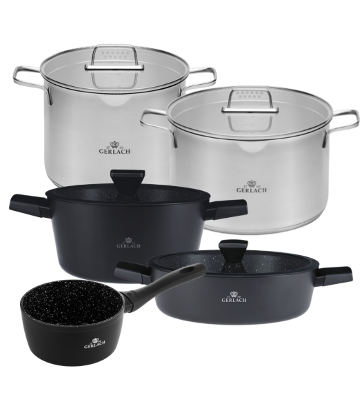 GERLACH GRANITEX Komplet 2 garnki z pokrywkami + rondel + garnki 7, 10 L / indukcja 