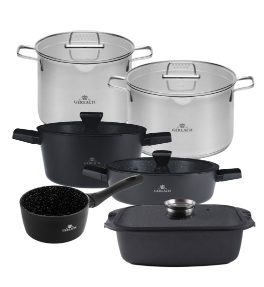 GERLACH GRANITEX Komplet 2 garnki z pokrywkami + rondel + garnki 7, 10 L + brytfanna / indukcja 