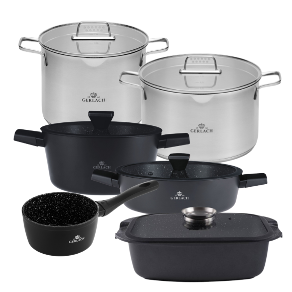 GERLACH GRANITEX Komplet 2 garnki z pokrywkami + rondel + garnki 7, 10 L + brytfanna / indukcja 