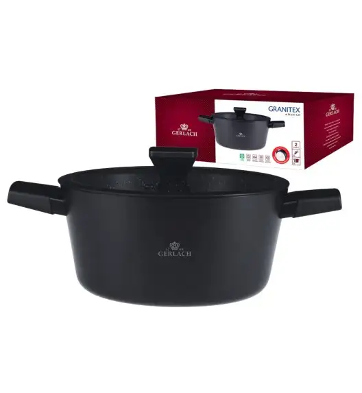 GERLACH GRANITEX Komplet 2 garnki + rondel + 2 patelnie z pokrywkami uni / indukcja 