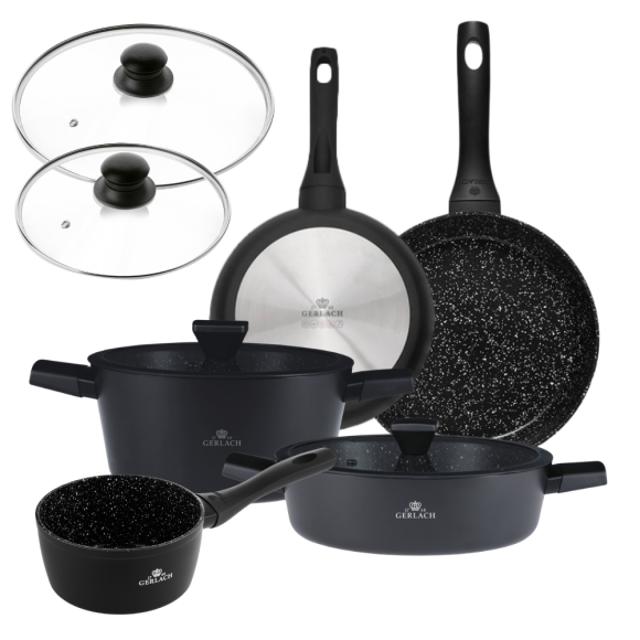 GERLACH GRANITEX Komplet 2 garnki + rondel + 2 patelnie z pokrywkami uni / indukcja 
