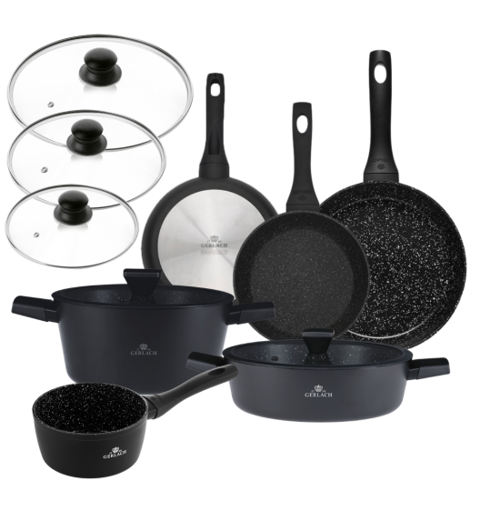 GERLACH GRANITEX Komplet 2 garnki + rondel + 3 patelnie z pokrywkami uni / indukcja 