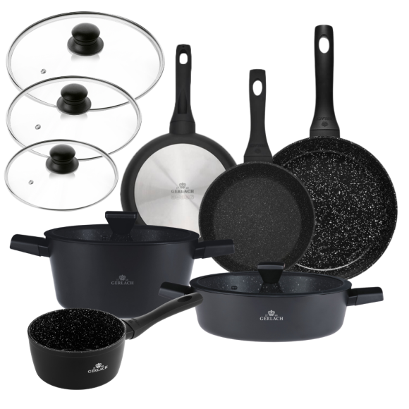 GERLACH GRANITEX Komplet 2 garnki + rondel + 3 patelnie z pokrywkami uni / indukcja 
