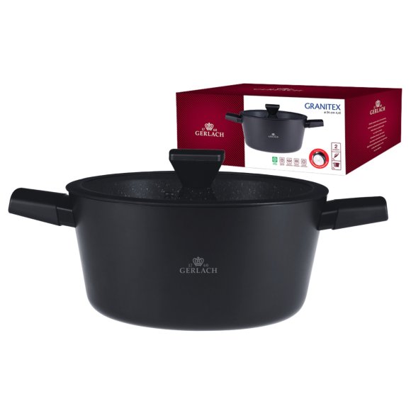 GERLACH GRANITEX Komplet 2 garnki + rondel + 3 patelnie + naleśnikowa / indukcja 