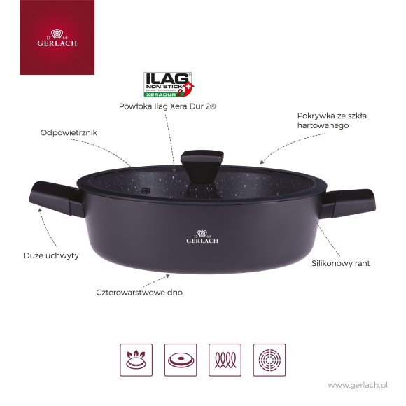GERLACH GRANITEX Komplet 2 garnki + rondel + 3 patelnie + naleśnikowa / indukcja 
