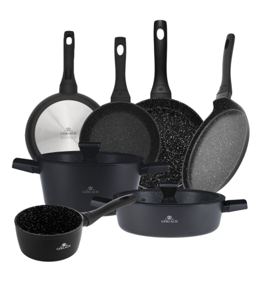 GERLACH GRANITEX Komplet 2 garnki + rondel + 3 patelnie + naleśnikowa / indukcja 
