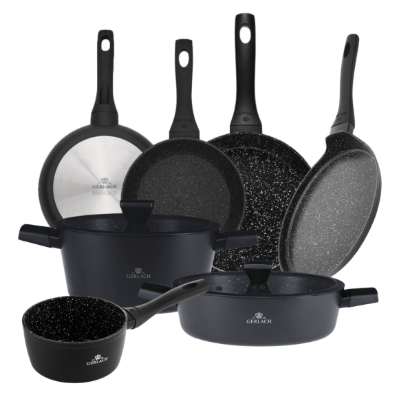 GERLACH GRANITEX Komplet 2 garnki + rondel + 3 patelnie + naleśnikowa / indukcja 