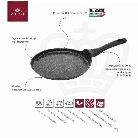 GERLACH GRANITEX Komplet 2 garnki + rondel + 3 patelnie + naleśnikowa / indukcja 