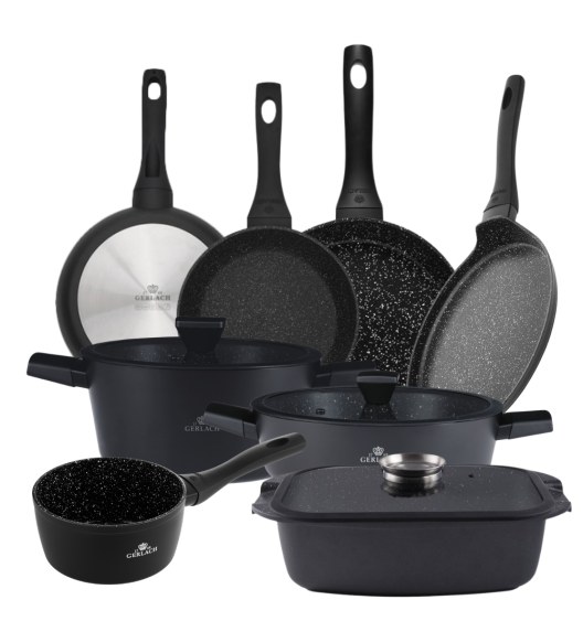 GERLACH GRANITEX Komplet 2 garnki + rondel + 3 patelnie + naleśnikowa + brytfanna / indukcja 