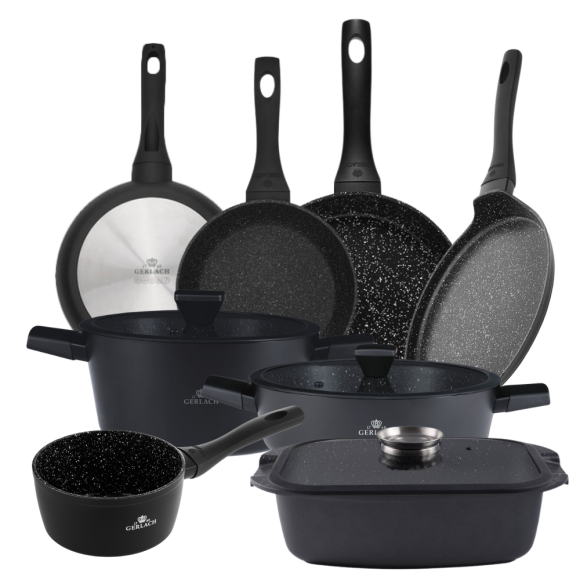 GERLACH GRANITEX Komplet 2 garnki + rondel + 3 patelnie + naleśnikowa + brytfanna / indukcja 