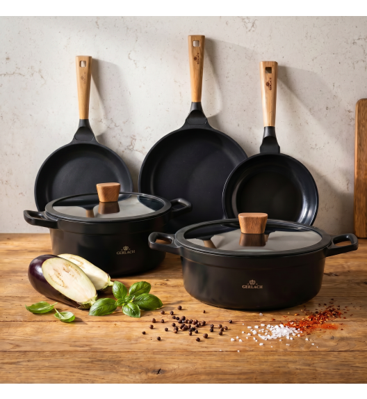 GERLACH NATUR Komplet garnków 24, 28 cm + Patelnie Natur 20, 24, 28 cm / powłoka ILAG Xera Dur 2 Ceramic / indukcja 