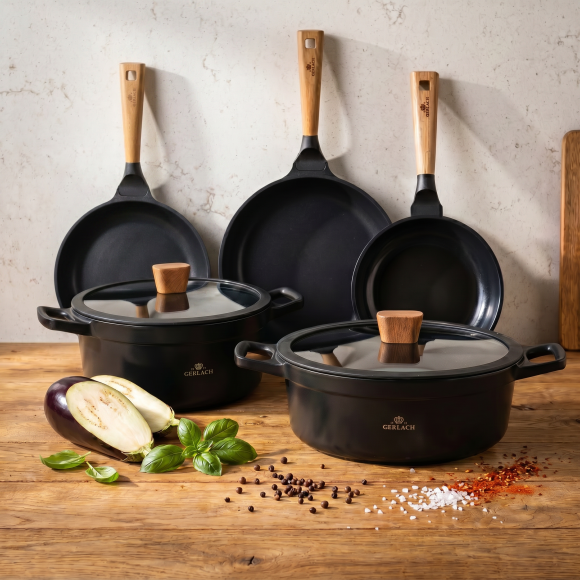 GERLACH NATUR Komplet garnków 24, 28 cm + Patelnie Natur 20, 24, 28 cm / powłoka ILAG Xera Dur 2 Ceramic / indukcja 