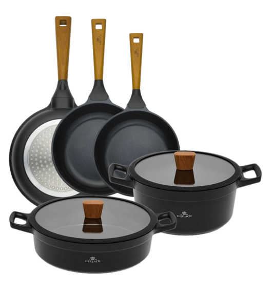 GERLACH NATUR Komplet garnków 24, 28 cm + Patelnie Natur 20, 24, 28 cm / powłoka ILAG Xera Dur 2 Ceramic / indukcja 