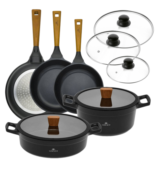 GERLACH NATUR Komplet 2 garnków + Patelnie Natur Evo 20, 24, 28 cm + pokrywki uni