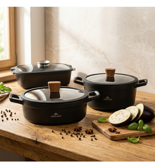 GERLACH NATUR Komplet garnków 24, 28 cm + Brytfanna Granitex / powłoka ceramiczna