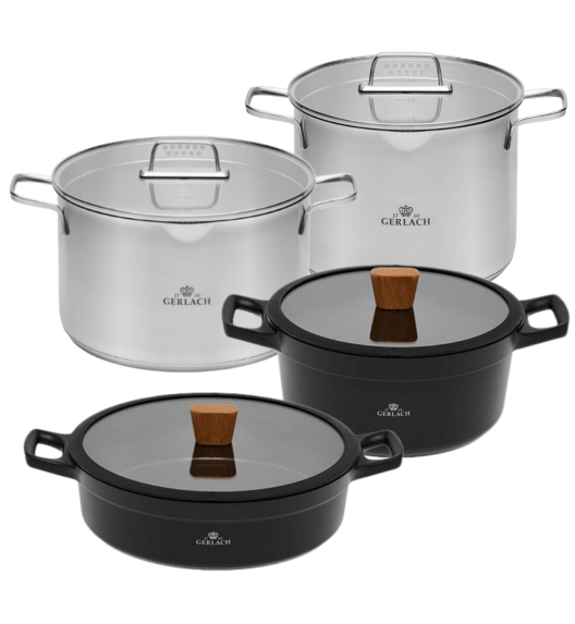 GERLACH NATUR Komplet garnków 24, 28 cm + Garnki stalowe 7, 10 L / powłoka ceramiczna