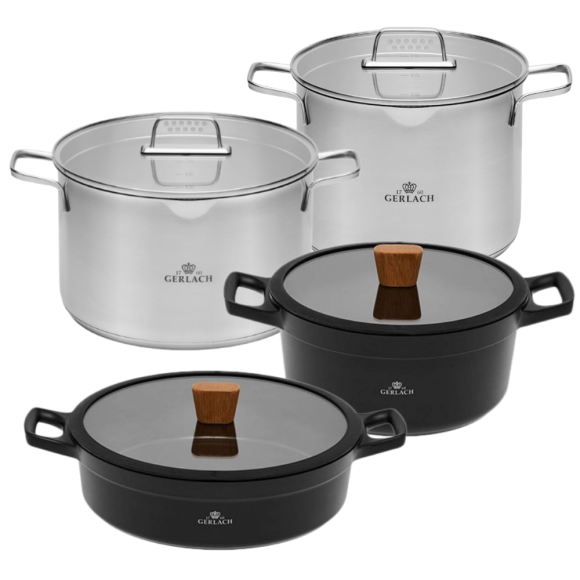 GERLACH NATUR Komplet garnków 24, 28 cm + Garnki stalowe 7, 10 L / powłoka ceramiczna