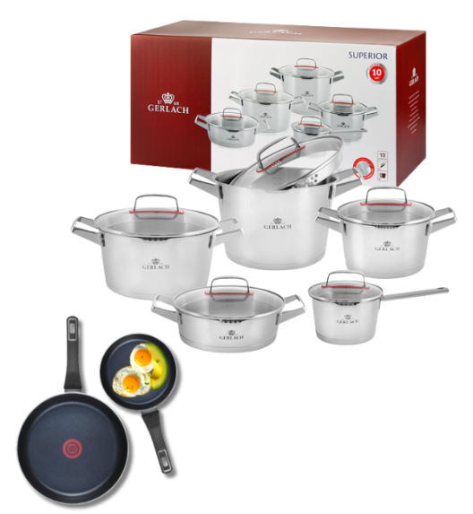 GERLACH SUPERIOR Komplet Garnki z pokrywkami 10 el + patelnie Gerlach Ambiente ThermoCoat 28, 20 cm 