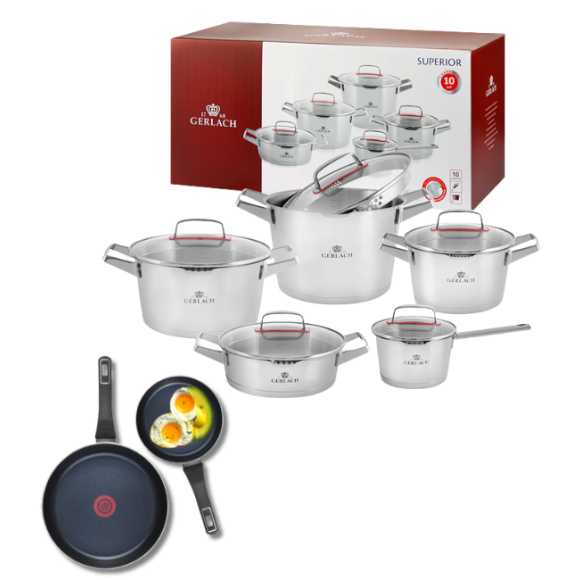 GERLACH SUPERIOR Komplet Garnki z pokrywkami 10 el + patelnie Gerlach Ambiente ThermoCoat 28, 20 cm 