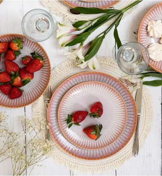LUBIANA STONEWARE CERAMIKA BLUSH | Serwis obiadowy 24 elementy dla 8 osób | kolor łososiowy