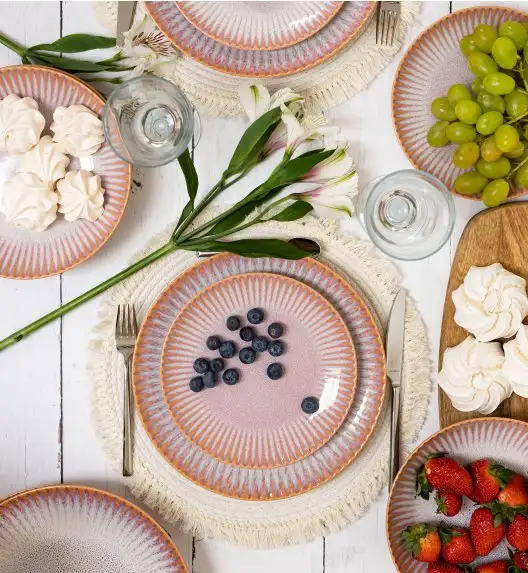 LUBIANA STONEWARE CERAMIKA BLUSH | Serwis obiadowy 24 elementy dla 8 osób | kolor łososiowy