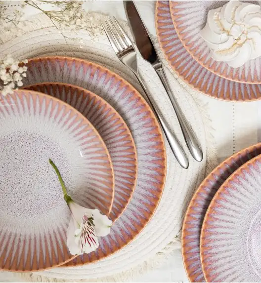 LUBIANA STONEWARE CERAMIKA BLUSH | Serwis obiadowy 24 elementy dla 8 osób | kolor łososiowy