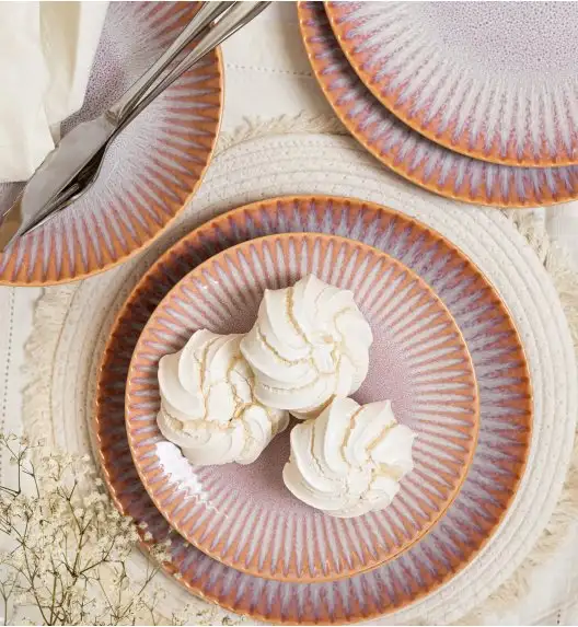 LUBIANA STONEWARE CERAMIKA BLUSH | Serwis obiadowy 24 elementy dla 8 osób | kolor łososiowy