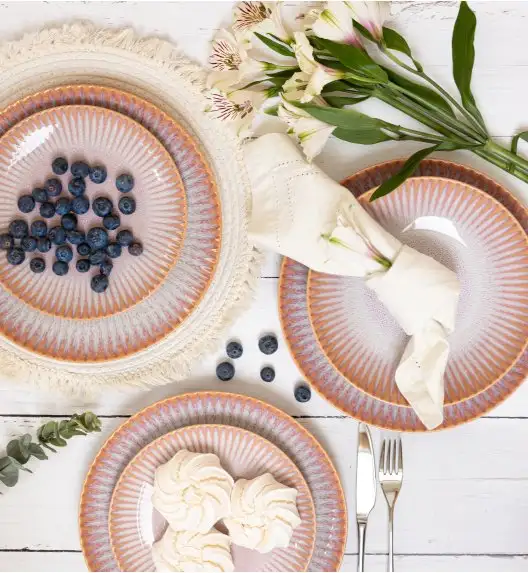 LUBIANA STONEWARE CERAMIKA BLUSH | Serwis obiadowy 24 elementy dla 8 osób | kolor łososiowy