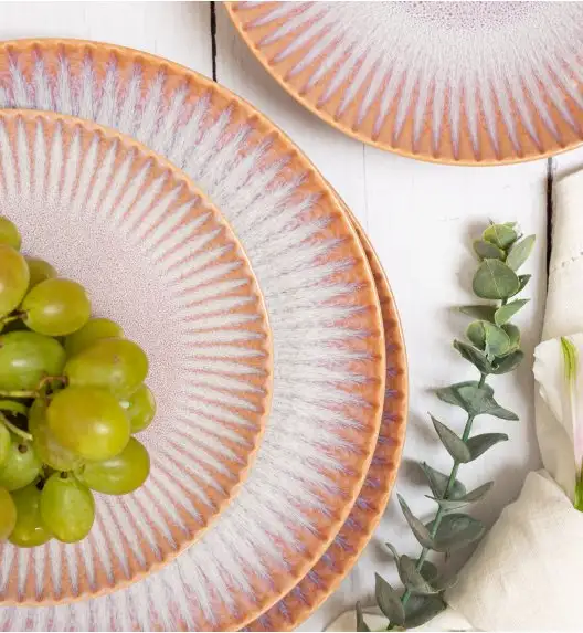 LUBIANA STONEWARE CERAMIKA BLUSH | Serwis obiadowy 24 elementy dla 8 osób | kolor łososiowy