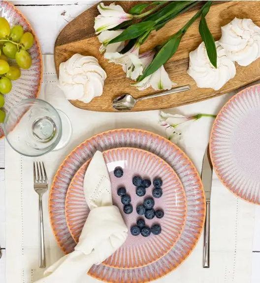 LUBIANA STONEWARE CERAMIKA BLUSH | Serwis obiadowy 24 elementy dla 8 osób | kolor łososiowy