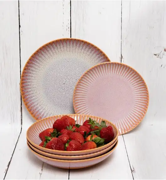 LUBIANA STONEWARE CERAMIKA BLUSH | Serwis obiadowy 24 elementy dla 8 osób | kolor łososiowy
