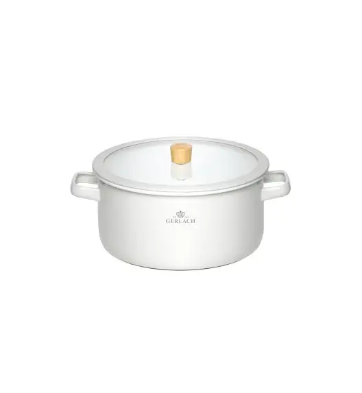 GERLACH NATUR ENAMEL BIAŁY Garnek emaliowany 5 l z pokrywką 24 cm / stal węglowa