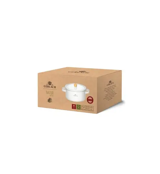 GERLACH NATUR ENAMEL BIAŁY Garnek emaliowany 3 l z pokrywką 20 cm / stal węglowa