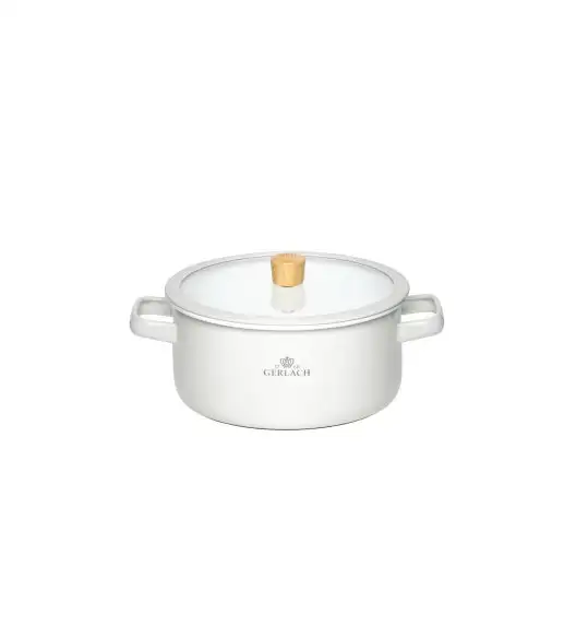 GERLACH NATUR ENAMEL BIAŁY Garnek emaliowany 3 l z pokrywką 20 cm / stal węglowa