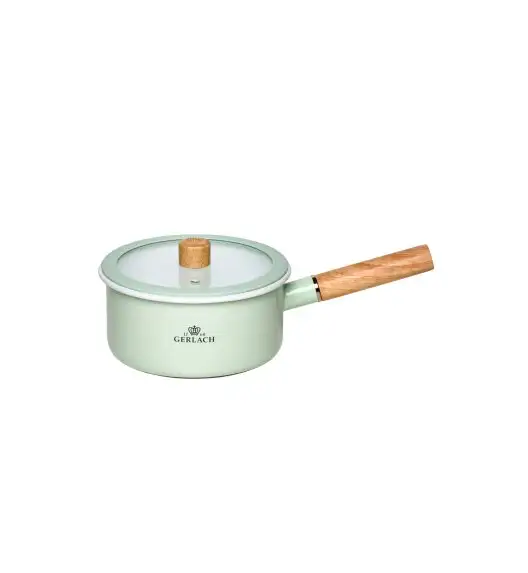 GERLACH NATUR ENAMEL ZIELONY Rondel emaliowany 2 l z pokrywką 18 cm / stal węglowa