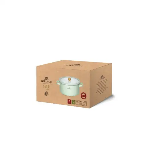 GERLACH NATUR ENAMEL ZIELONY Garnek emaliowany 5 l z pokrywką 24 cm / stal węglowa