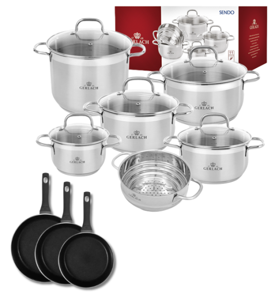 GERLACH Sendo Komplet garnki z pokrywkami 11 el + patelnie Gerlach Harmony Classic 20, 24, 28 cm / stal nierdzewna / indukcja