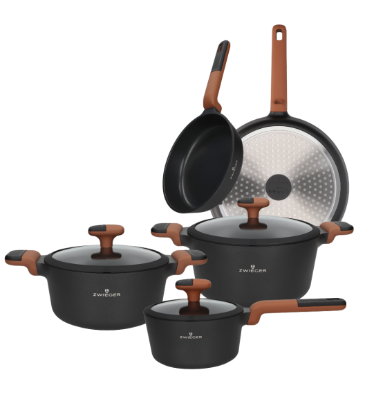 ZWIEGER VERDI Komplet 3 garnków z pokrywkami + 2 patelnie 20, 28 cm / powłoka nieprzywierająca