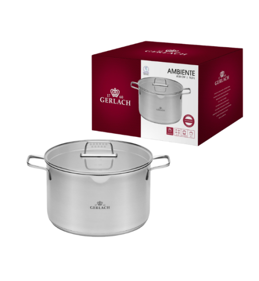 GERLACH AMBIENTE PLUS Komplet Garnki z pokrywkami 10 el + Garnki Gerlach Ambiente 7 l i 10 l / stal nierdzewna 18/10 + Brytfanna Granitex