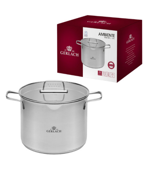 GERLACH AMBIENTE PLUS Komplet Garnki z pokrywkami 10 el + Garnki Gerlach Ambiente 7 l i 10 l / stal nierdzewna 18/10 + Brytfanna Granitex