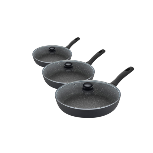 GERLACH AMBIENTE PLUS Komplet Garnki z pokrywkami 10 el - stal nierdzewna 18/10 + Patelnia Granitex 20, 24, 28 cm + pokrywski szklane 