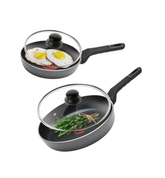 GERLACH AMBIENTE PLUS Komplet Garnki z pokrywkami 10 el - stal nierdzewna 18/10 + Patelnia Gerlach Ambiente ThermoCoat 20, 28 cm + pokrywki szklane 